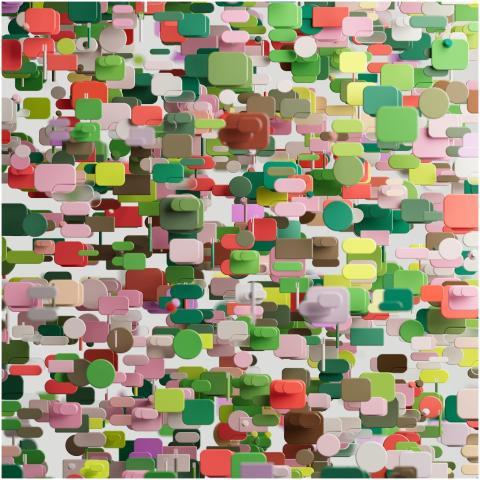 Colorful 3D geometric abstract composition with fl