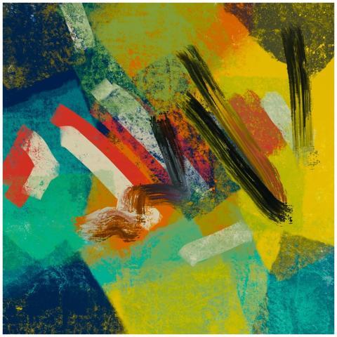 Dynamic abstract art featuring bold colors and tex