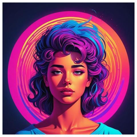 Woman Face Comic Art Neon