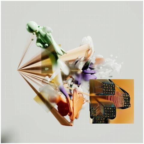 Colorful abstract digital art featuring geometric