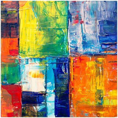 Colorful abstract painting with bold textures and