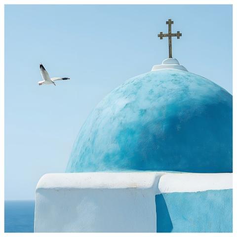 Blue Dome Greece Santorini Orthodox Church