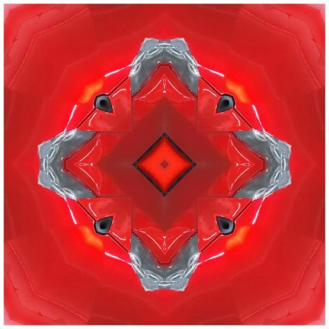 Striking red geometric abstract art with kaleidosc