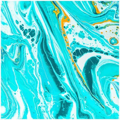 Dynamic acrylic painting with flowing turquoise pa