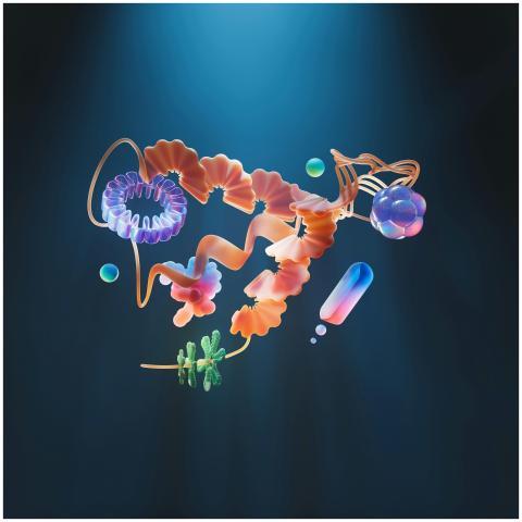 A 3D illustration of a colorful abstract molecular