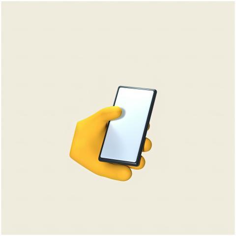 Realistic 3D illustration of yellow hand holding a