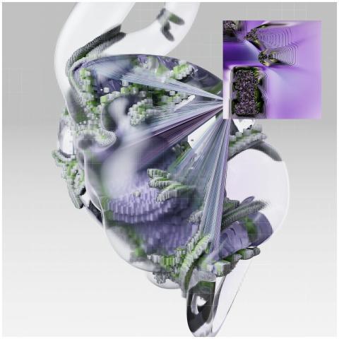 A vibrant abstract CGI artwork featuring AI and di