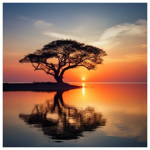 Abstract Tree Sunrise Or Sunset Silhouette Minimal