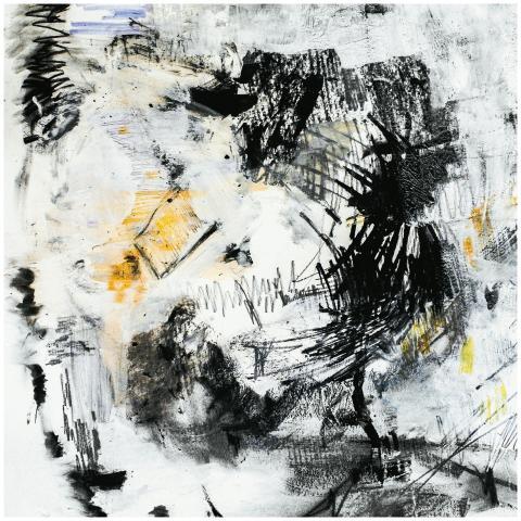 Expressive abstract art with bold black strokes on