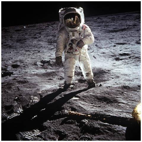 Historic image of an astronaut on the moon during