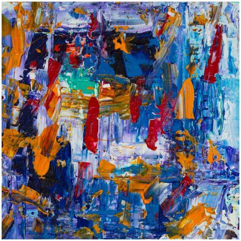 Dynamic and vibrant abstract painting bursting wit