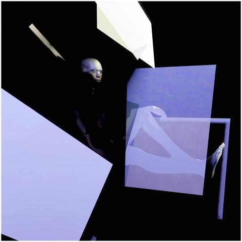 A 3D abstract composition featuring geometric shap