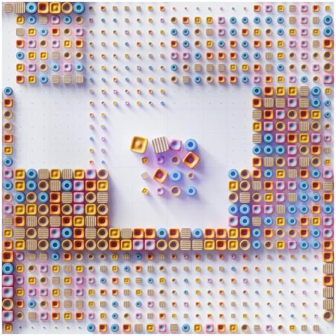 Vibrant 3D render of a geometric abstract pattern