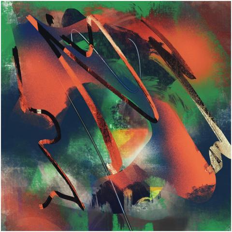 Dynamic abstract art in vivid colors with bold str
