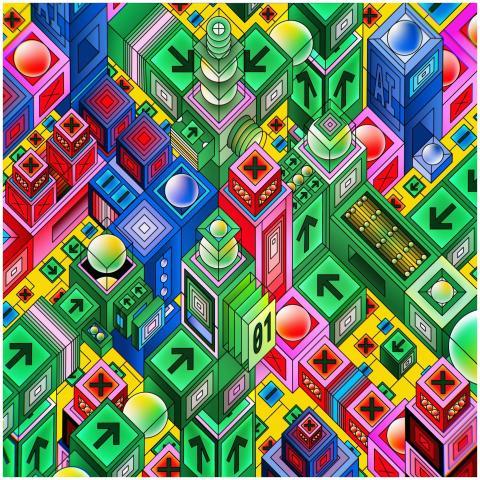 Vibrant isometric illustration of futuristic tech