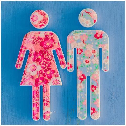 Colorful floral patterned male and female symbols
