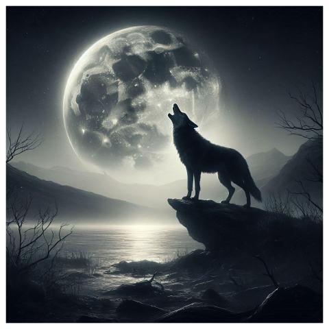 Wolf Howling Moon Midnight Wilderness