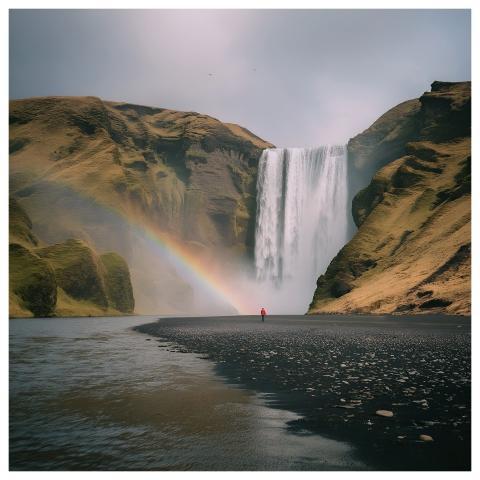 Waterfall Rainbow Landscape Skógafoss