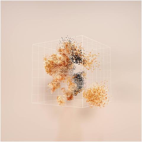 A conceptual 3D cube displaying abstract data visu