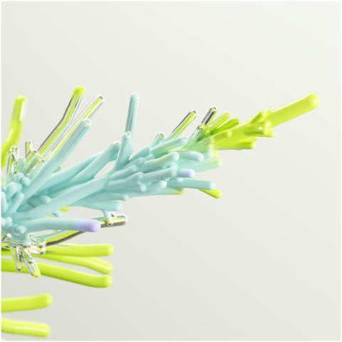 A colorful abstract 3D render depicting AI concept