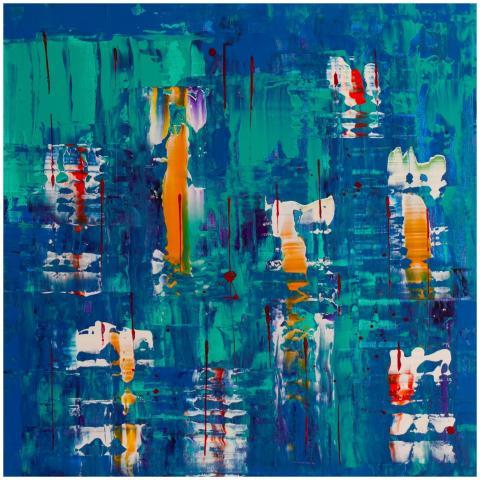 Dynamic abstract painting with bold strokes and vi