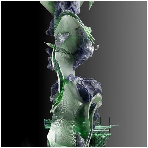 Futuristic 3D abstract sculpture highlighting AI a