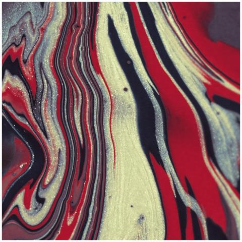 Vibrant abstract art featuring bold red and black