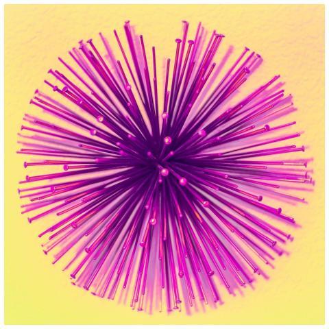 A vivid purple abstract art installation creating