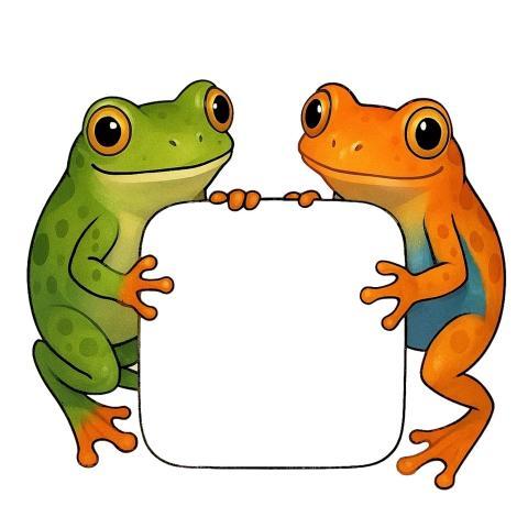 Ai Two Frogs Colourful Holding A Clear Sign