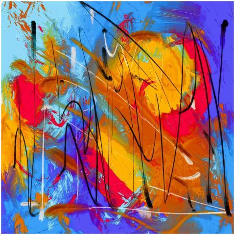 Dynamic abstract painting with vibrant colors and