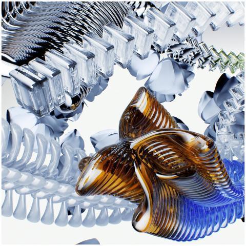 Intricate 3D rendering of futuristic glass structu