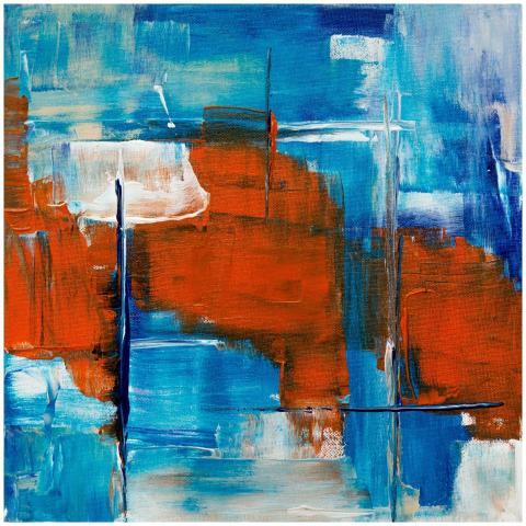 Colorful abstract art piece with bold red and blue