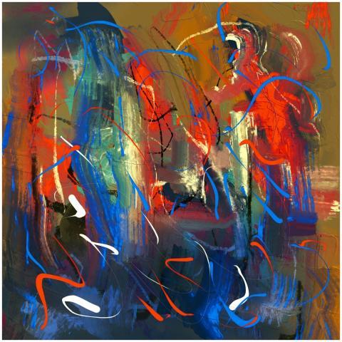 Bold and colorful abstract painting showcasing dyn