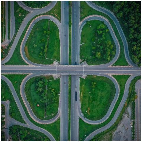 A stunning aerial capture of a highway interchange