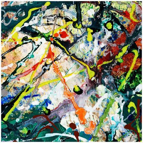 Dynamic abstract painting with bold colors and tex