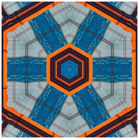 Colorful geometric abstract art featuring bold ora