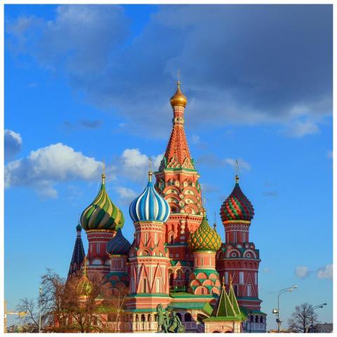 Colorful domes of St. Basil's Cathedral against a