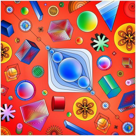 Vibrant abstract design featuring diverse geometri