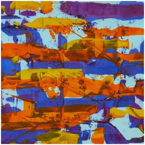 A colorful abstract acrylic painting featuring bol