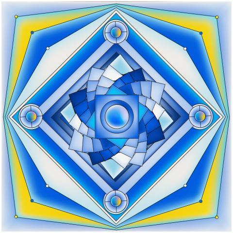 Vibrant blue and yellow digital abstract with geom