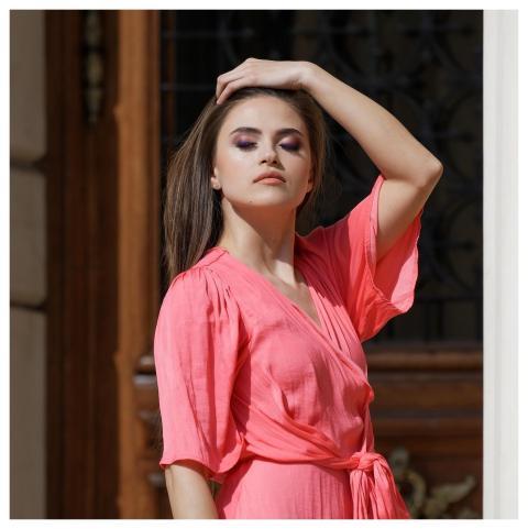 Woman Dress Pink Posed