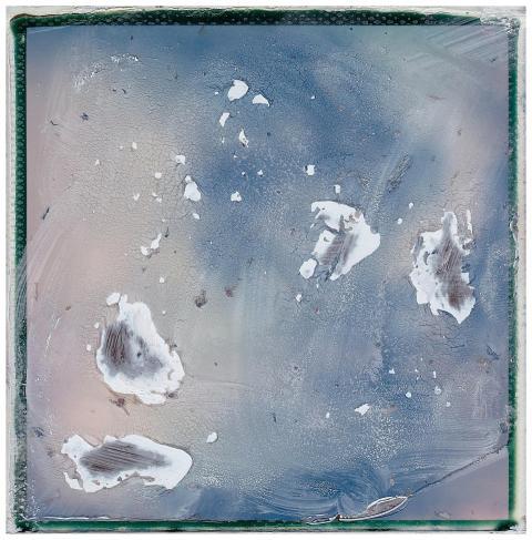 Abstract art showcasing white textures on a blue b