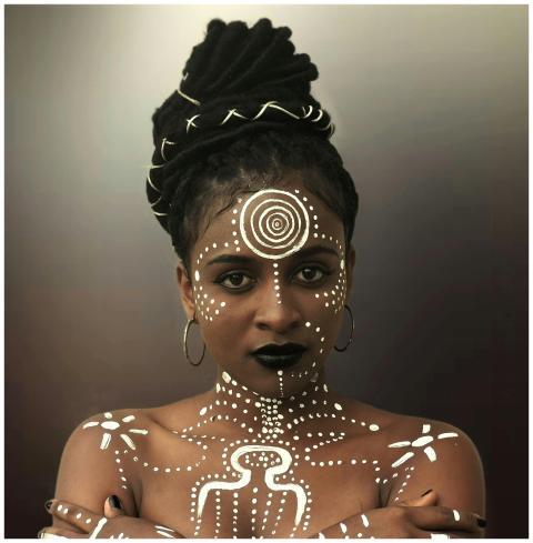 A striking portrait showcasing a woman with intric