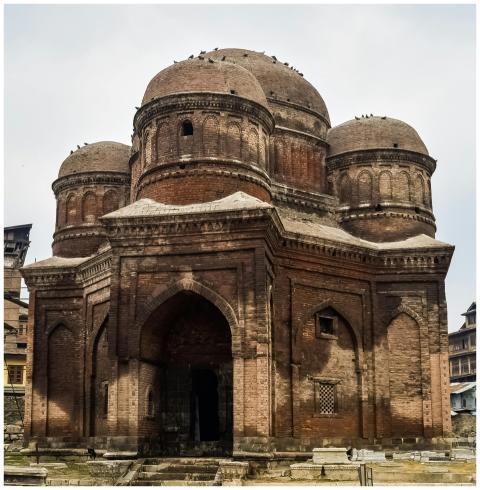 View of the historic tomb with intricate domes in